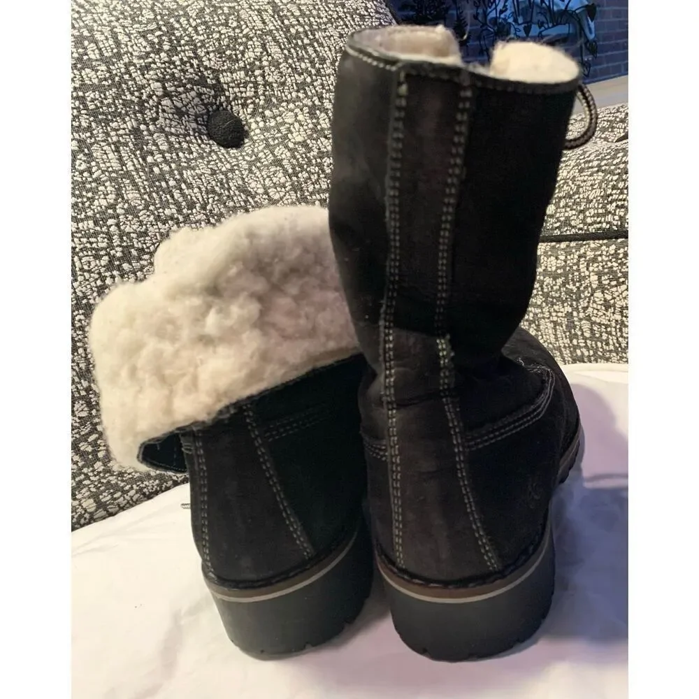 Bos & Co Colby Wool Lined Waterproof Shearling black Suede Boots sz 39 8.5
